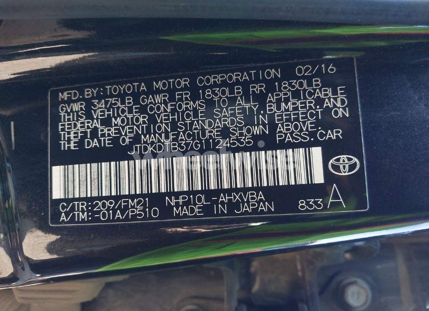 Photo 9 of 2016 Toyota Prius C TWO (VIN JTDKDTB37G1124535)