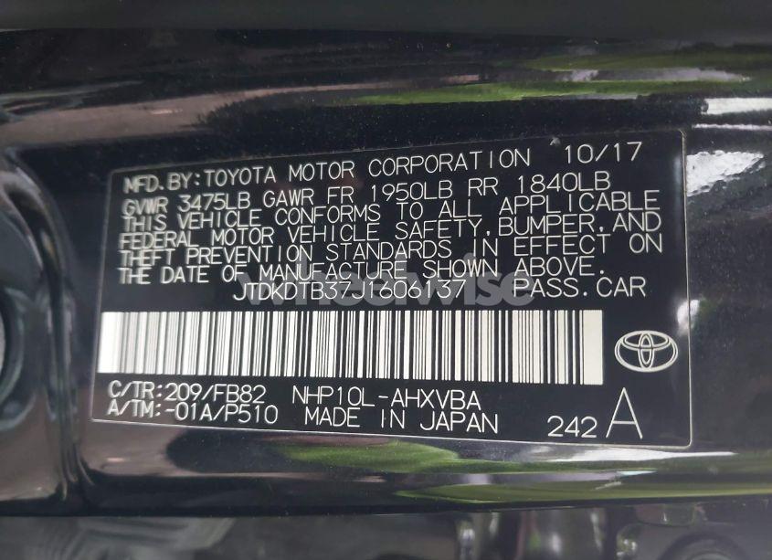 Photo 9 of 2018 Toyota Prius C TWO (VIN JTDKDTB37J1606137)