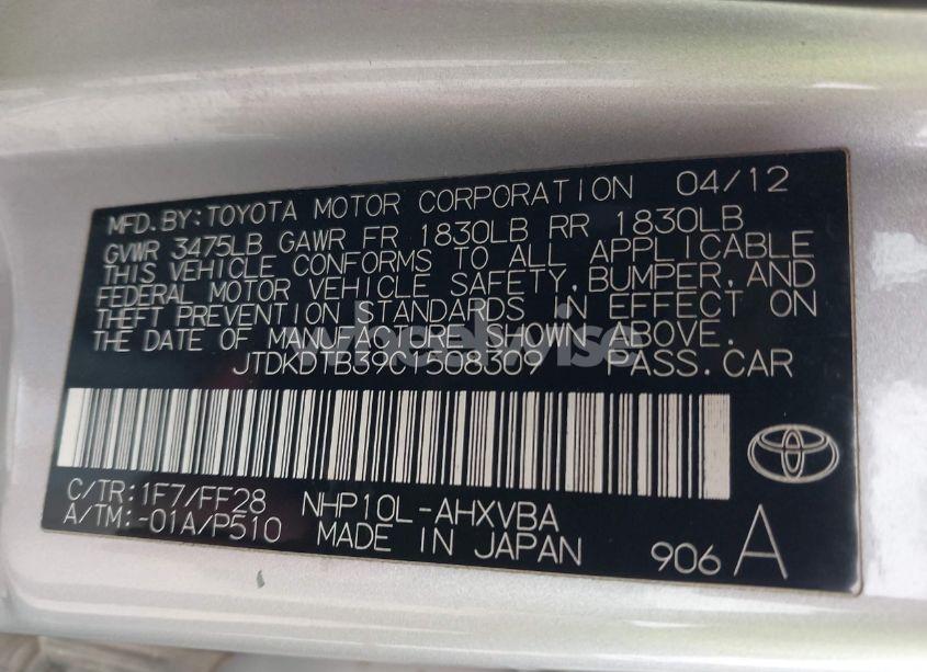 Photo 9 of 2012 Toyota Prius C TWO (VIN JTDKDTB39C1508309)