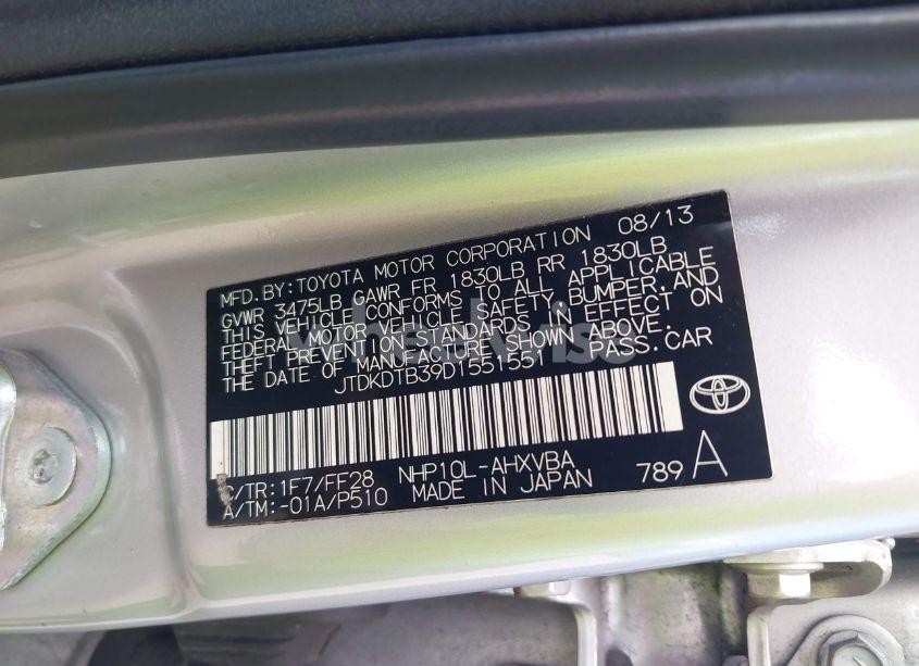 Photo 8 of 2013 Toyota Prius C TWO (VIN JTDKDTB39D1551551)