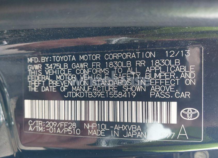 Photo 9 of 2014 Toyota Prius C TWO (VIN JTDKDTB39E1558419)