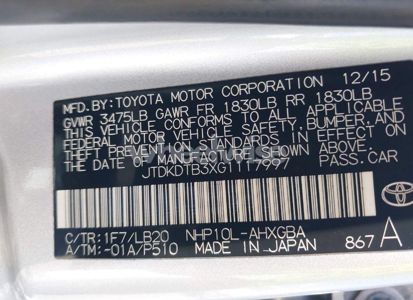 Photo 9 of 2016 Toyota Prius C FOUR (VIN JTDKDTB3XG1117997)