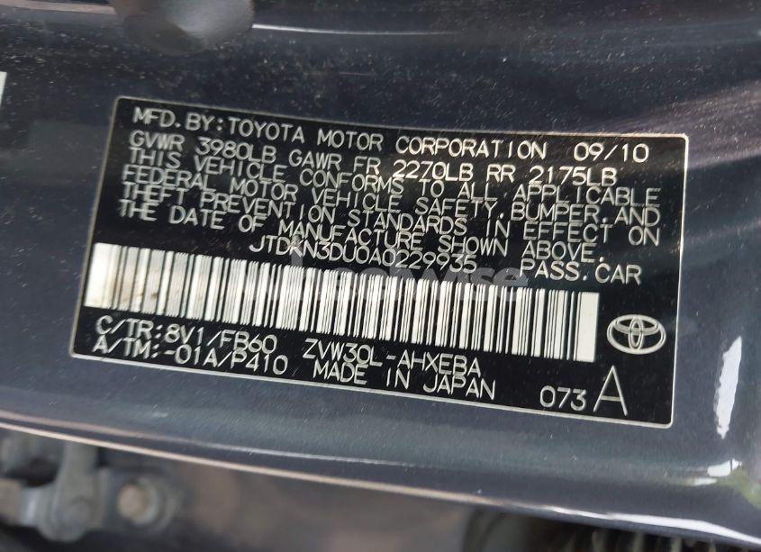 Photo 9 of 2010 Toyota Prius I/II/III/IV/V (VIN JTDKN3DU0A0229935)
