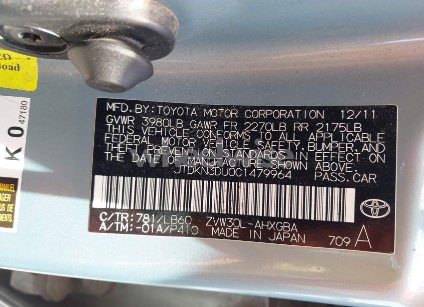 Photo 9 of 2012 Toyota Prius FIVE (VIN JTDKN3DU0C1479964)