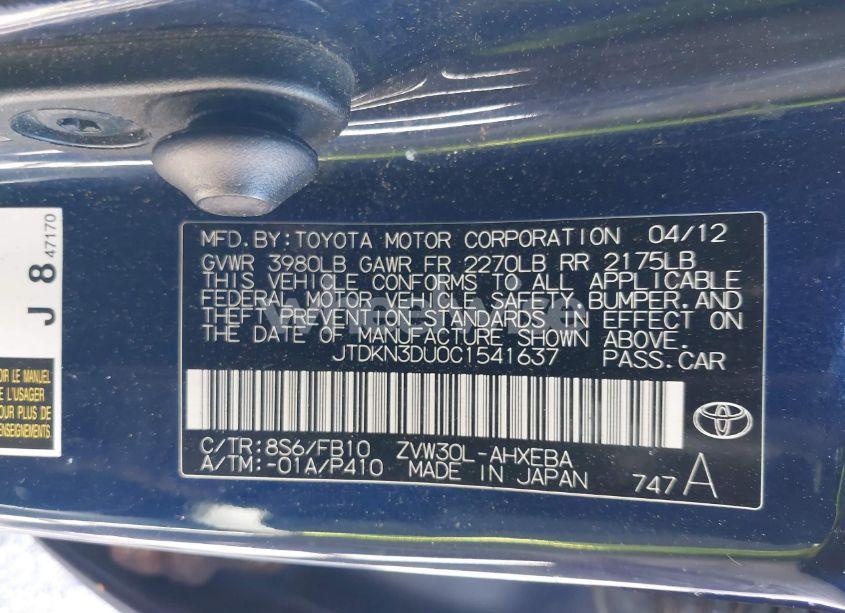 Photo 9 of 2012 Toyota Prius THREE (VIN JTDKN3DU0C1541637)