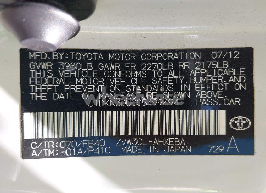 Photo 9 of 2012 Toyota Prius TWO (VIN JTDKN3DU0C5499494)