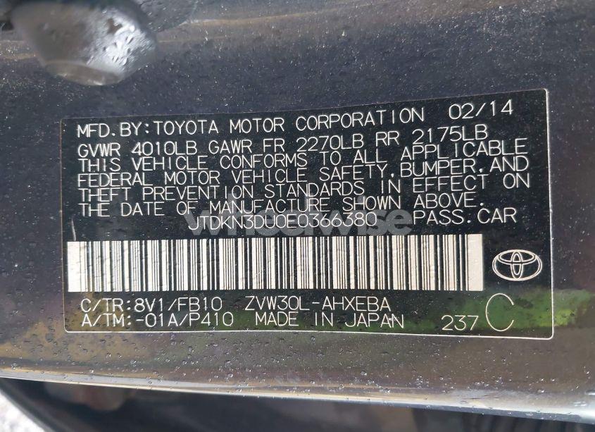 Photo 9 of 2014 Toyota Prius TWO (VIN JTDKN3DU0E0366380)