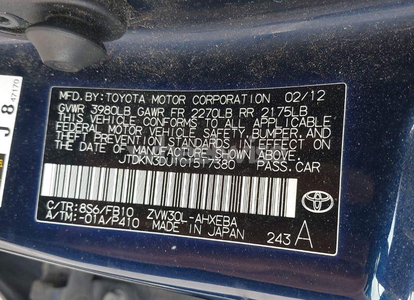 Photo 9 of 2012 Toyota Prius TWO (VIN JTDKN3DU1C1517380)