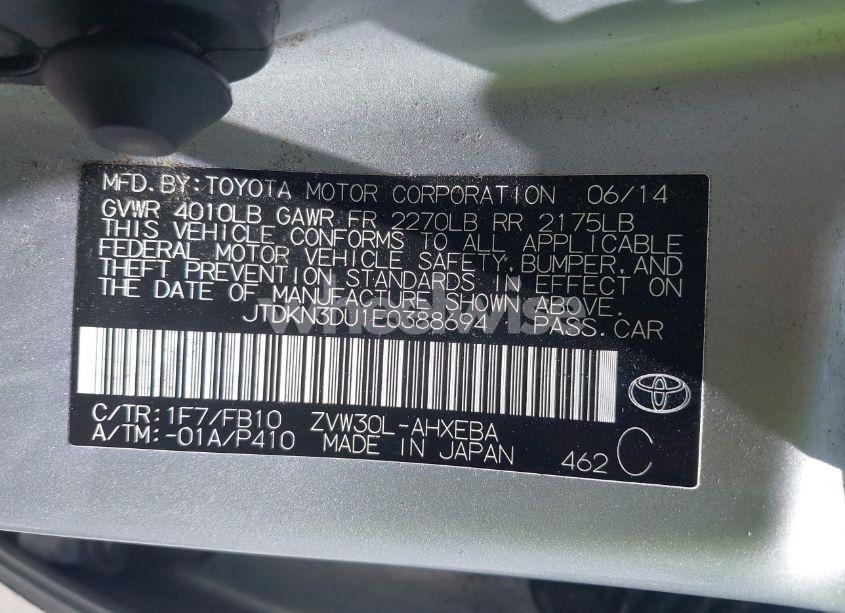 Photo 9 of 2014 Toyota Prius TWO (VIN JTDKN3DU1E0388694)