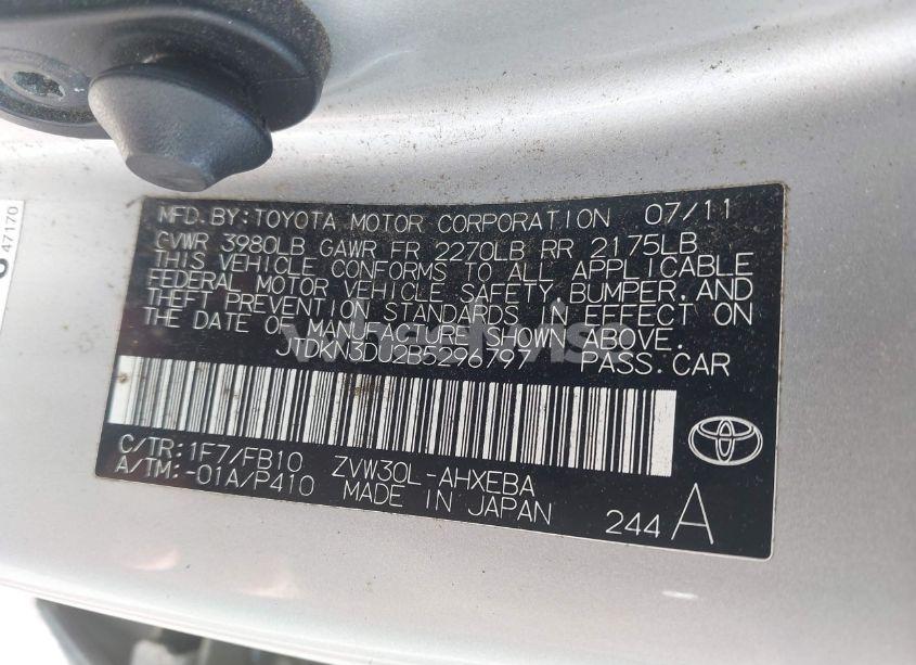 Photo 9 of 2011 Toyota Prius THREE (VIN JTDKN3DU2B5296797)