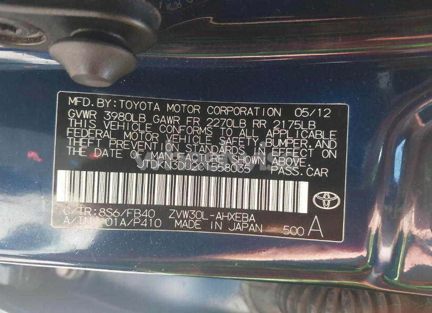 Photo 9 of 2012 Toyota Prius THREE (VIN JTDKN3DU2C1558035)