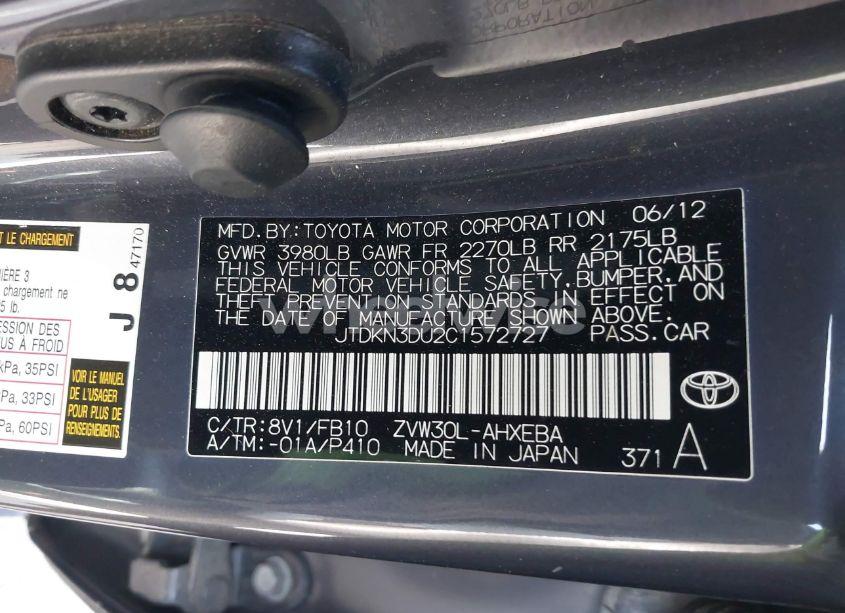 Photo 9 of 2012 Toyota Prius THREE (VIN JTDKN3DU2C1572727)