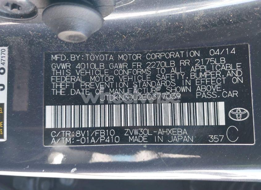 Photo 9 of 2014 Toyota Prius TWO (VIN JTDKN3DU2E0377039)