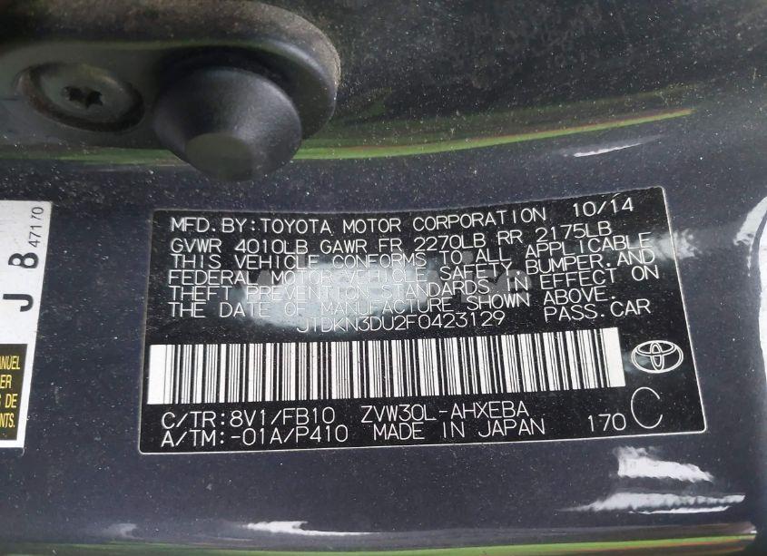 Photo 9 of 2015 Toyota Prius TWO (VIN JTDKN3DU2F0423129)