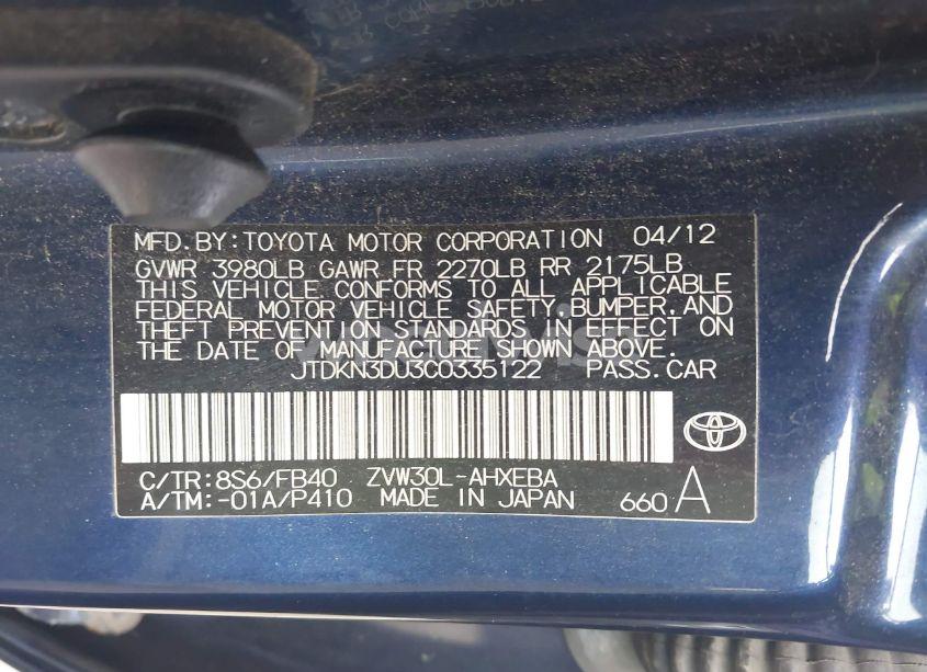 Photo 9 of 2012 Toyota Prius TWO (VIN JTDKN3DU3C0335122)