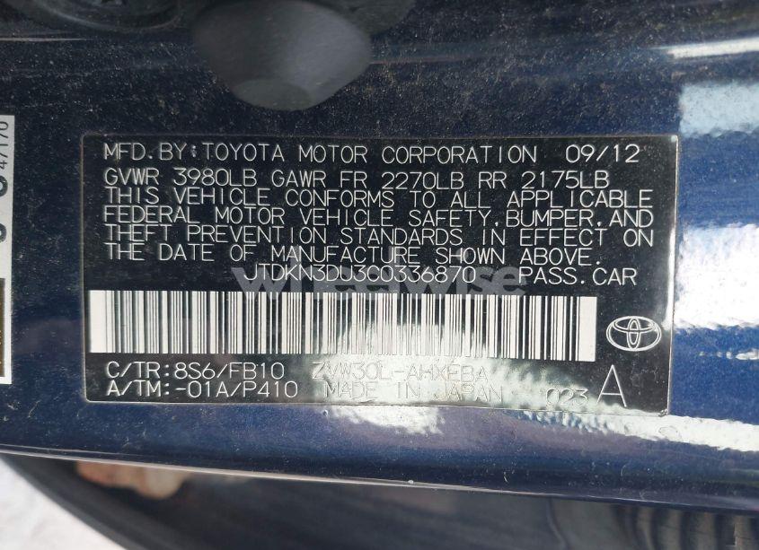 Photo 9 of 2012 Toyota Prius THREE (VIN JTDKN3DU3C0336870)