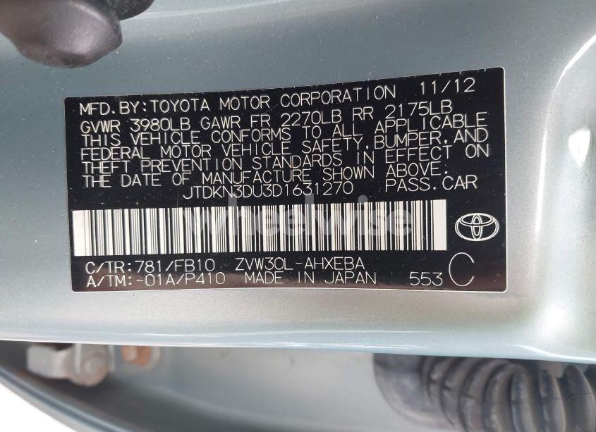 Photo 9 of 2013 Toyota Prius THREE (VIN JTDKN3DU3D1631270)