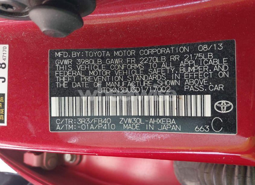 Photo 9 of 2013 Toyota Prius THREE (VIN JTDKN3DU3D1717002)