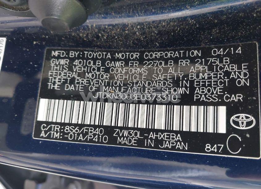 Photo 9 of 2014 Toyota Prius (VIN JTDKN3DU3E0373310)