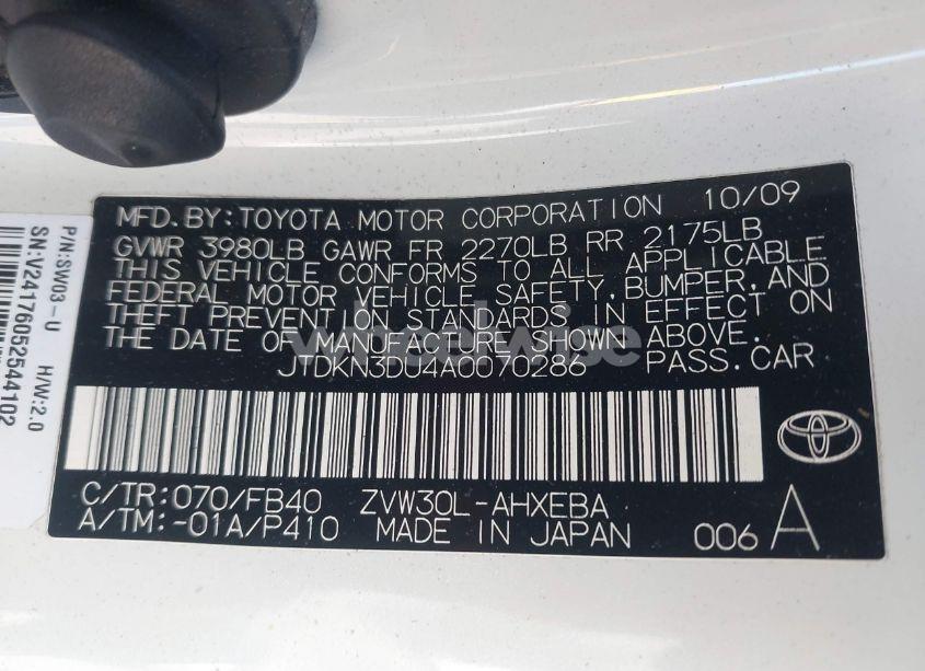 Photo 9 of 2010 Toyota Prius III (VIN JTDKN3DU4A0070286)