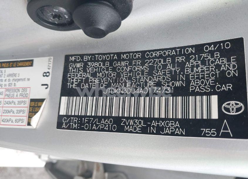 Photo 9 of 2010 Toyota Prius IV (VIN JTDKN3DU4A0174731)