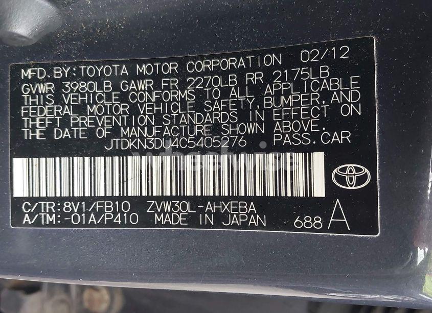 Photo 9 of 2012 Toyota Prius TWO (VIN JTDKN3DU4C5405276)