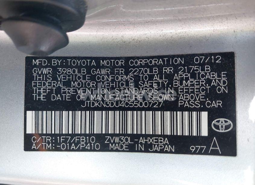 Photo 9 of 2012 Toyota Prius THREE (VIN JTDKN3DU4C5500727)