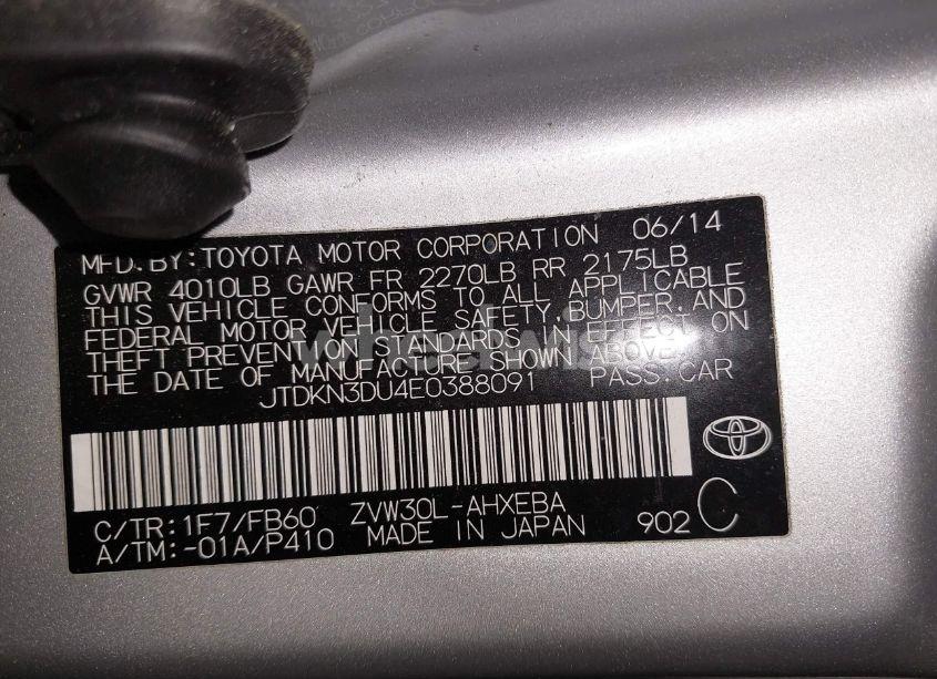 Photo 9 of 2014 Toyota Prius THREE (VIN JTDKN3DU4E0388091)