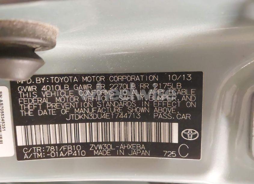 Photo 9 of 2014 Toyota Prius FIVE/FOUR/THREE/TWO (VIN JTDKN3DU4E1744713)