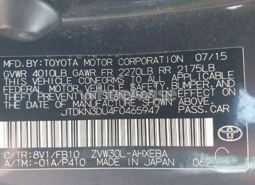 Photo 9 of 2015 Toyota Prius TWO (VIN JTDKN3DU4F0465947)