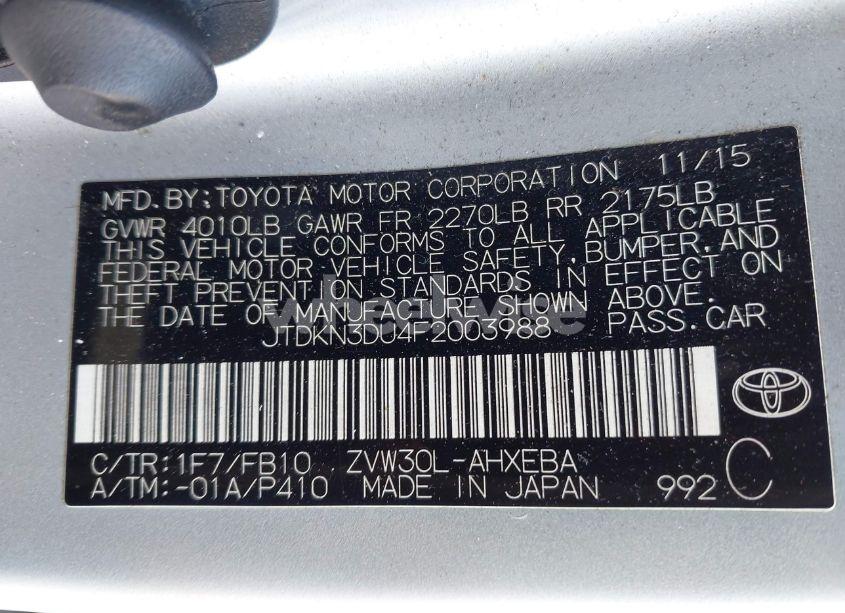 Photo 9 of 2015 Toyota Prius TWO (VIN JTDKN3DU4F2003988)