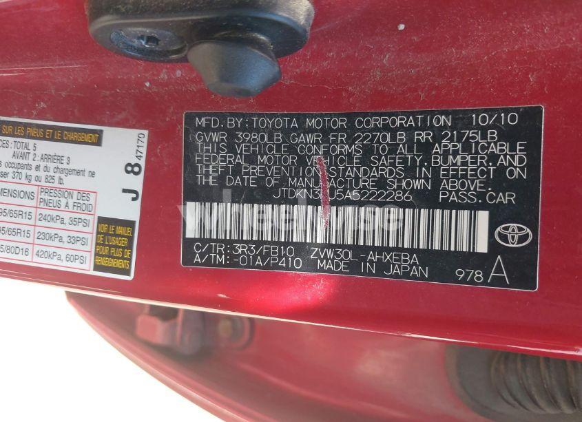 Photo 9 of 2010 Toyota Prius I/II/III/IV/V (VIN JTDKN3DU5A5222286)