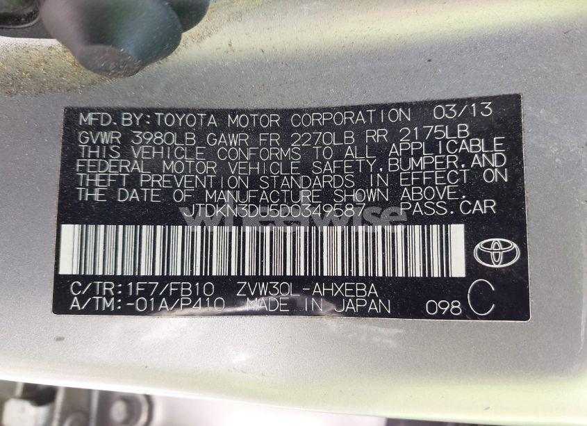 Photo 9 of 2013 Toyota Prius TWO (VIN JTDKN3DU5D0349587)