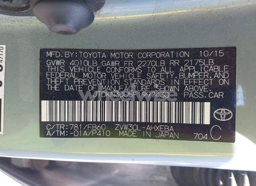 Photo 9 of 2015 Toyota Prius TWO (VIN JTDKN3DU5F1997430)