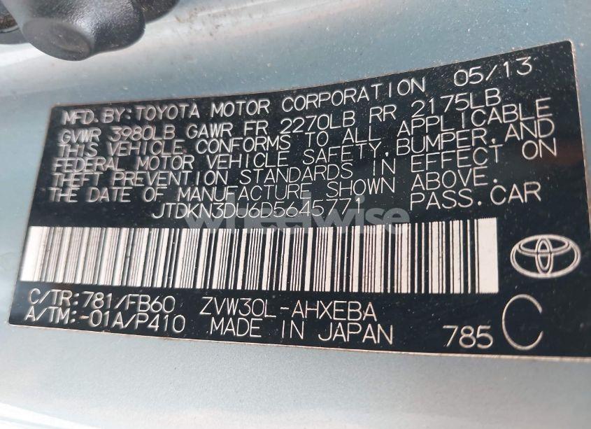 Photo 9 of 2013 Toyota Prius TWO (VIN JTDKN3DU6D5645771)