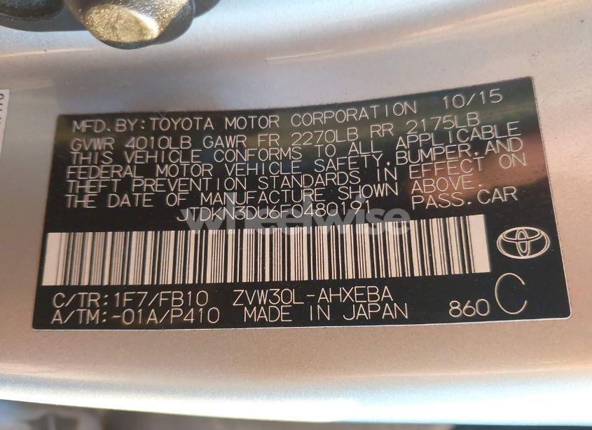 Photo 9 of 2015 Toyota Prius (VIN JTDKN3DU6F0480191)