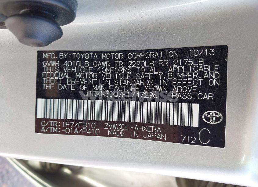 Photo 9 of 2014 Toyota Prius THREE (VIN JTDKN3DU7E1747296)
