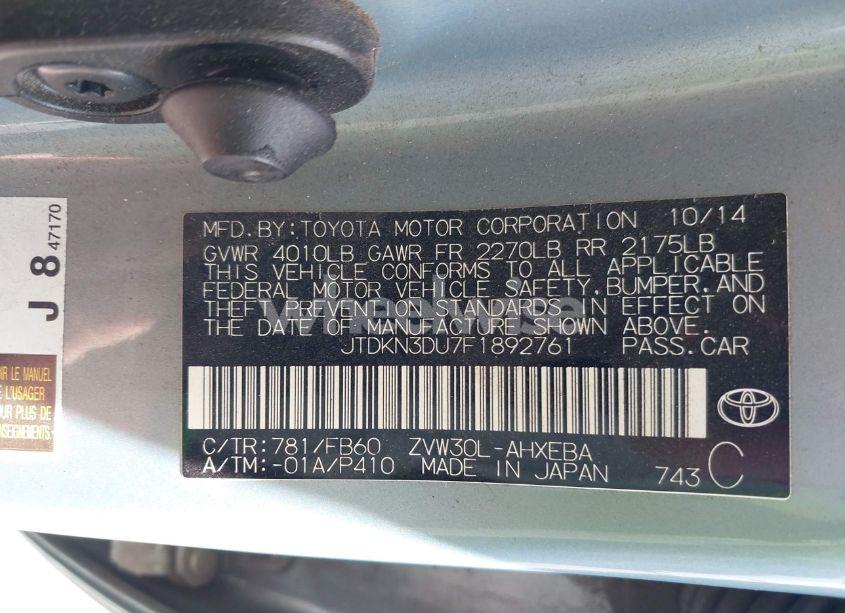 Photo 9 of 2015 Toyota Prius THREE (VIN JTDKN3DU7F1892761)