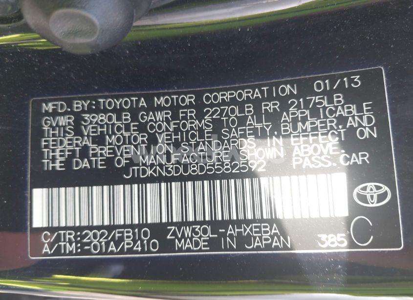 Photo 9 of 2013 Toyota Prius TWO (VIN JTDKN3DU8D5582592)