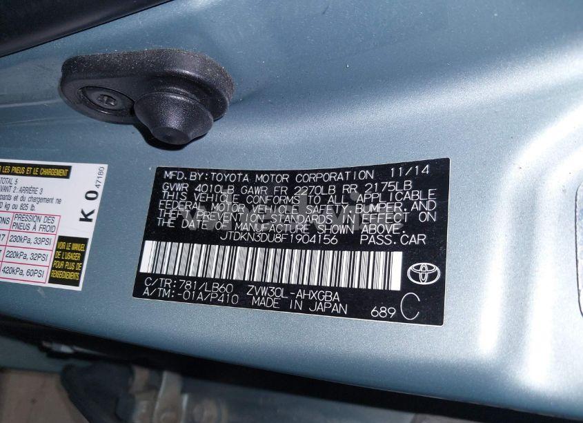 Photo 9 of 2015 Toyota Prius FIVE (VIN JTDKN3DU8F1904156)