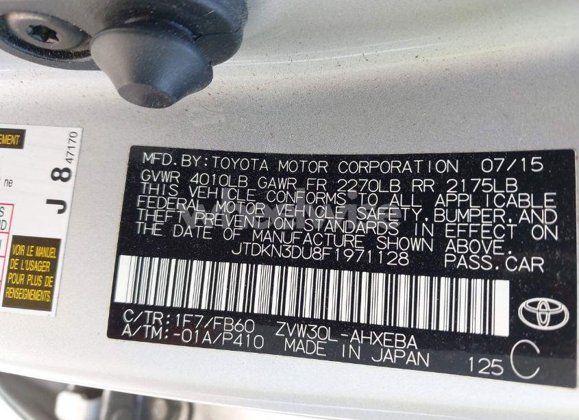 Photo 9 of 2015 Toyota Prius FIVE/FOUR/PERSONA SERIES SPECIAL EDITION/THREE/TWO (VIN JTDKN3DU8F1971128)