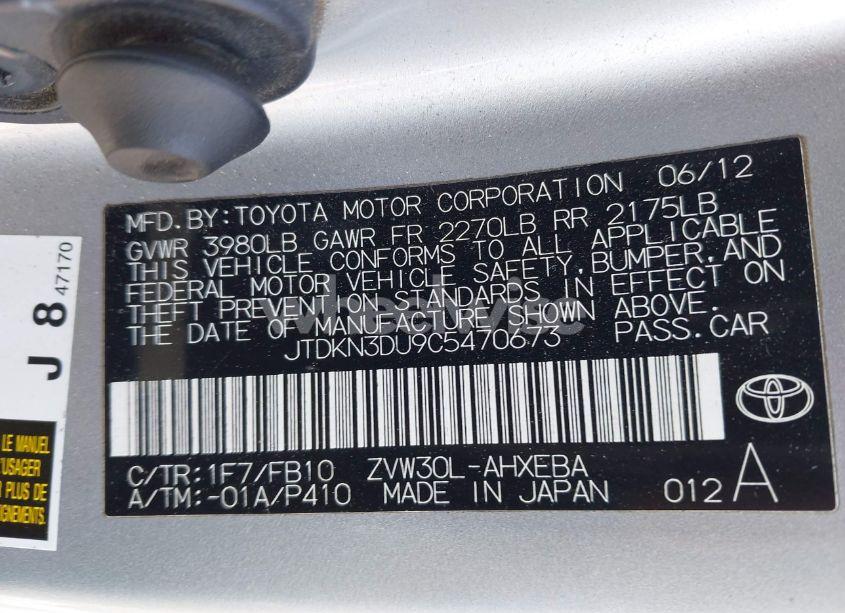 Photo 9 of 2012 Toyota Prius TWO (VIN JTDKN3DU9C5470673)