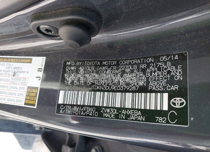 Photo 9 of 2014 Toyota Prius FIVE/FOUR/THREE/TWO (VIN JTDKN3DU9E0379287)