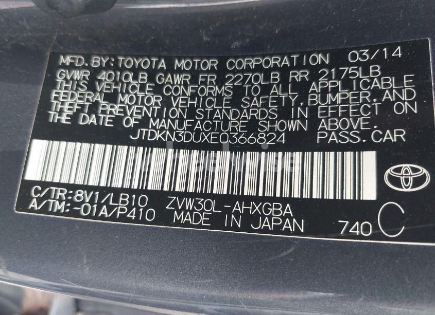 Photo 9 of 2014 Toyota Prius FOUR (VIN JTDKN3DUXE0366824)