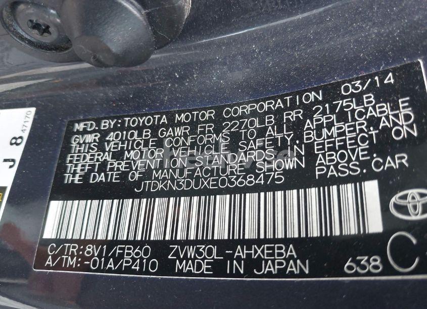 Photo 9 of 2014 Toyota Prius (VIN JTDKN3DUXE0368475)