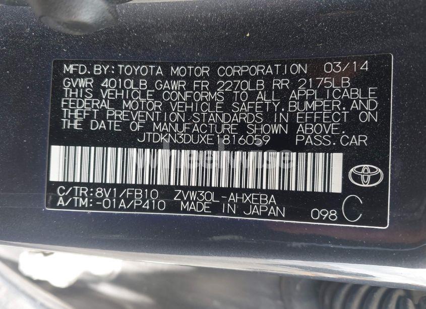 Photo 9 of 2014 Toyota Prius (VIN JTDKN3DUXE1816059)