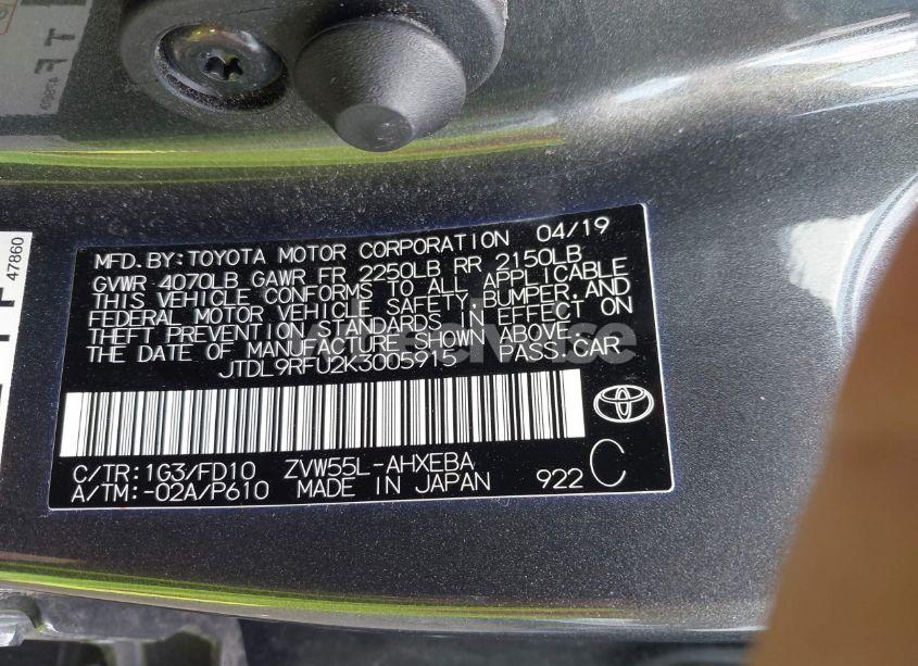 Photo 9 of 2019 Toyota Prius LE (VIN JTDL9RFU2K3005915)