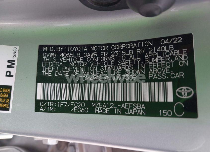 Photo 9 of 2022 Toyota Corolla SE 6MT (VIN JTDM4MCEXNJ097309)