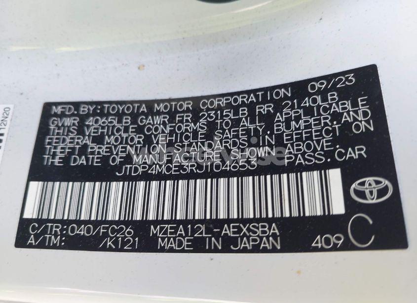 Photo 9 of 2024 Toyota Corolla SE (VIN JTDP4MCE3RJ104653)