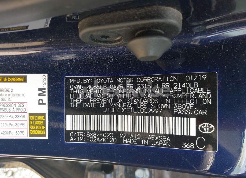 Photo 9 of 2020 Toyota Corolla SE (VIN JTDP4RCE1LJ002997)